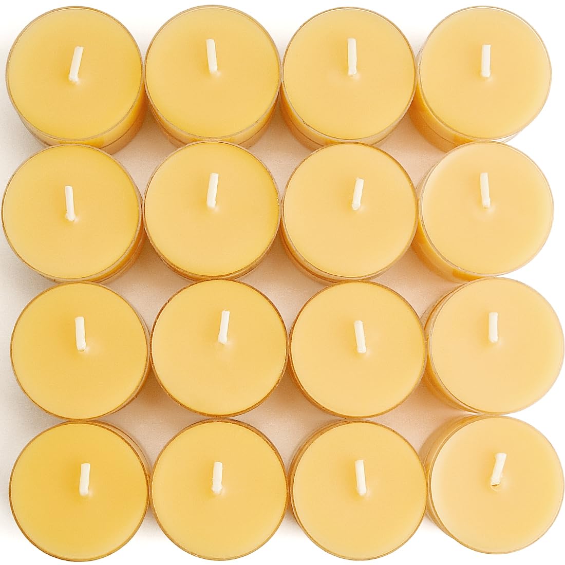 JONERAY 32 Packs Pure Beeswax Tealight Candles Bulk - Clear Cup, Natural Handmade Tea Candles for Dinner Table (Yellow)