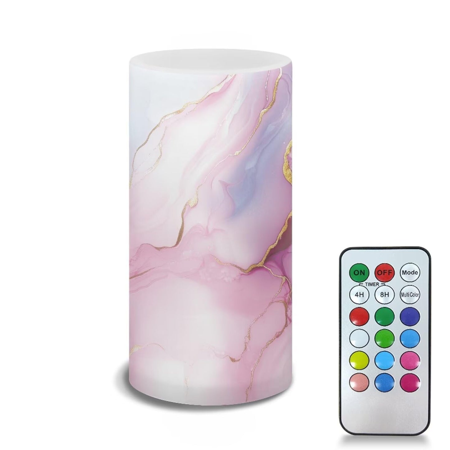 Merkmak 1 Pack Pink Blue Marble Flickering Flameless Candles Battery Operated with Remote and Timer LED Pillar Candles Bulk for Camping, Weddings, Lanterns, Home Decoration