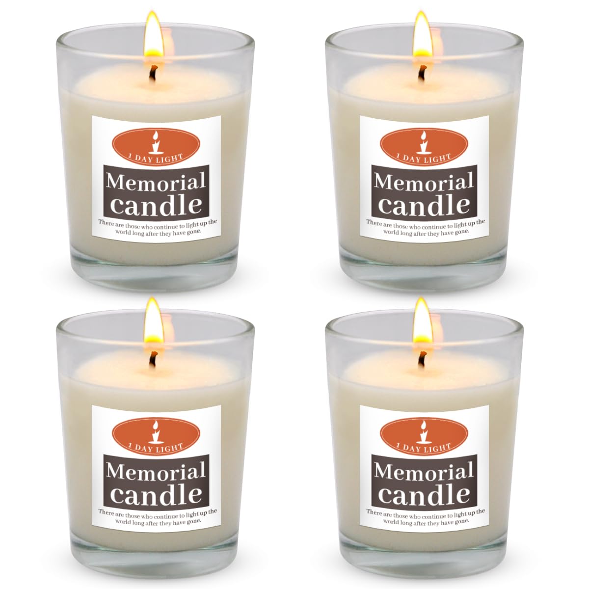 Set of 4 Unscented Votive Candles - 15H Burn Time Memorial Candle in White Glass Tumbler, Long-Lasting Clean-Burning Prayer Candle
