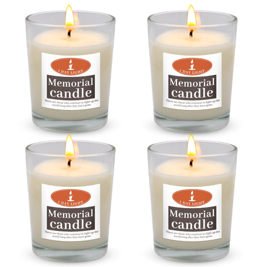 Set of 4 Unscented Votive Candles - 15H Burn Time Memorial Candle in White Glass Tumbler, Long-Lasting Clean-Burning Prayer Candle