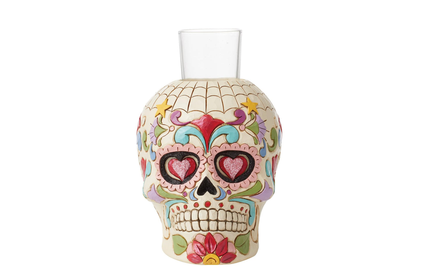 Enesco Jim Shore Heartwood Creek Four Seasons Day of The Dead Skull Votive Candleholder Without Candle, 5.5 Inches, Glass, Stone Resin, Witches, Zombies