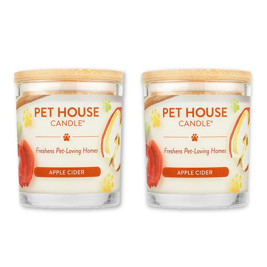 One Fur All Pet House Fall Candles, Long Lasting, Clean Burning, Soy Wax Scented Candles for Pet Odor, Apple Cider, 2 Pack