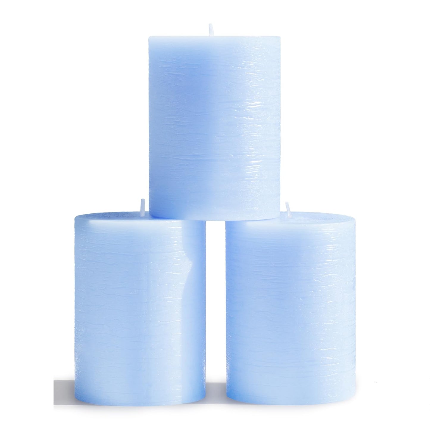 CANDWAX 3x4 inch Pillar Candles Set of 3 – Unscented Dripless Rustic Light Blue Candles for Decor, Centerpieces, Gender Reveal Party