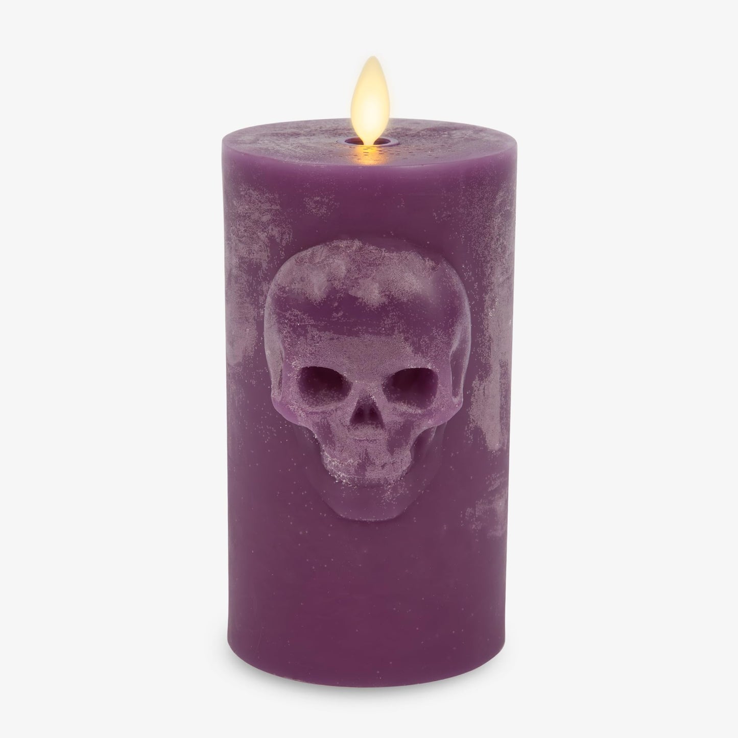 Luminara Chalky Skull LED Candle, Imperial Purple, Moving Flame, Gothic Halloween Decor, Battery Operated Flameless Unscented Wax Timer Indoor