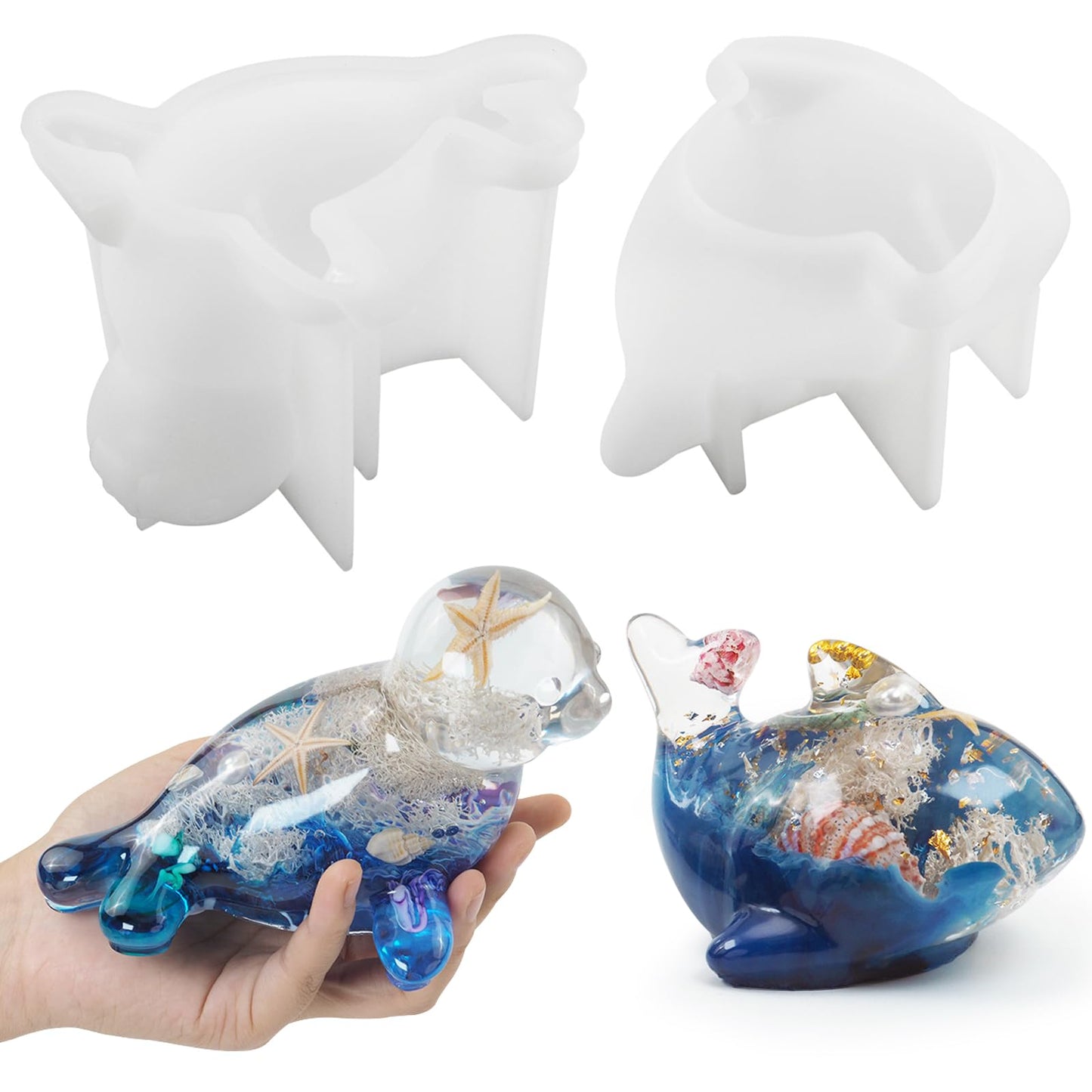 Voaesdk 2Pcs 3D Dolphin Seal Resin Molds Silicone, Cute Whale Sea Dog Epoxy Resin Moulds, Large Ocean Animal Silicone Mold for Resin,DIY Craft,Home Office Cabinets Wall Desktop Decor