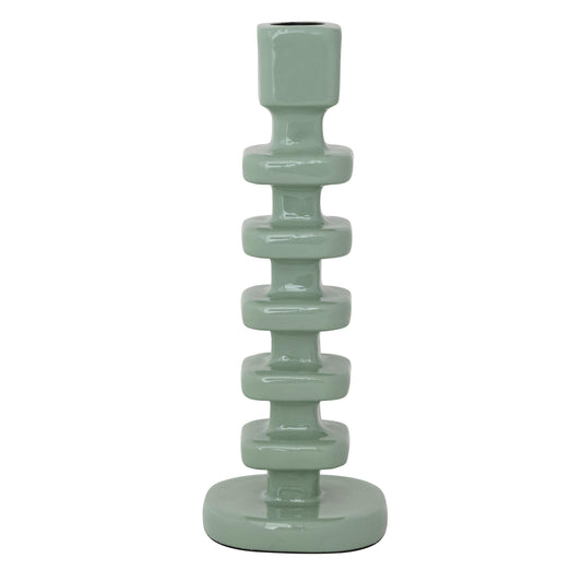Creative Co-Op Square Enameled Aluminum Taper Holder, Eucalyptus Color