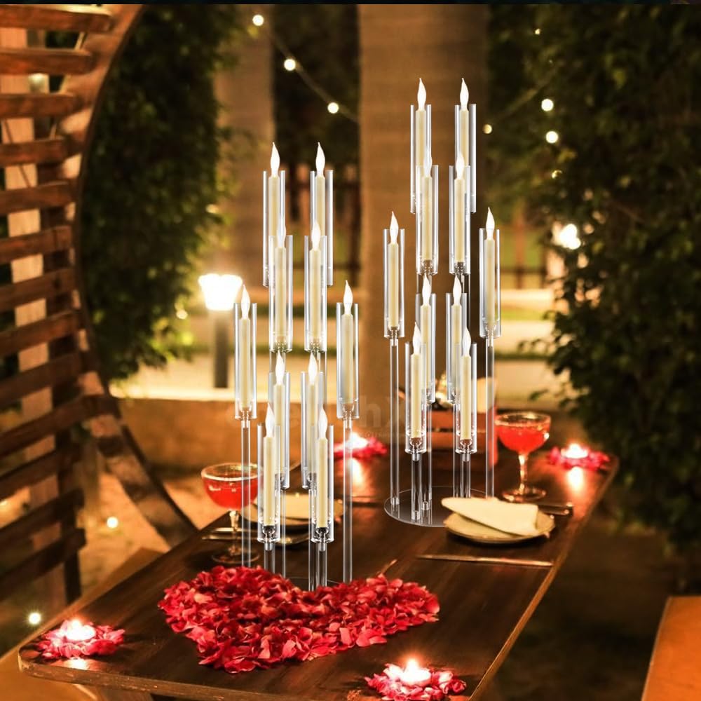 4 Sets 10 Arms Acrylic Candelabra Wedding Centerpiece,33.7Inches Floor Clear Candlesticks Holder with Acrylic Shade for Baby Shower Event Dinner Party Decoration(Fit 0.8Led Candles)