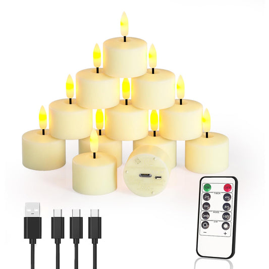 Ntewidbroansa Flameless Rechargeable Tea Lights with Remote Timer - LED Electric Candles Realistic Flickering for Valentines Decor, Wedding Table, Home Decoration 12-Pack (Φ 1-1/2''×H 2'')