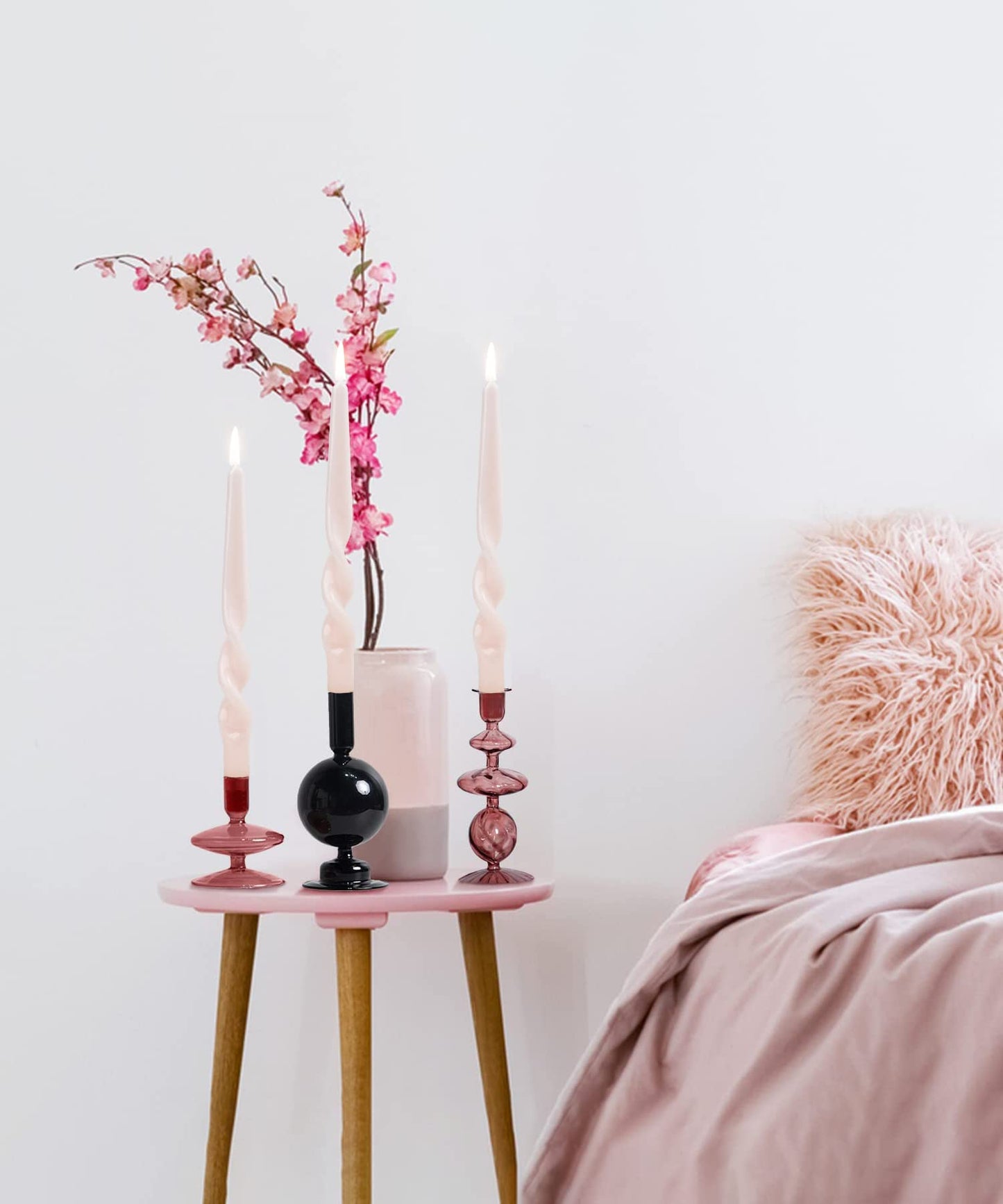 LPUSA Twisted Pink Spiral Taper Candles - Conical Stick Dinner Candles, Unscented, Dripless - 4pcs, H 10 Inch (Ice Cream Pink-A)