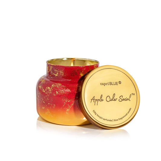 Capri Blue Scented Candles - Glimmer Collection - Ombre Glass Candle Holder - Luxury Apple Candles for Women & Men - Signature Jar in Cranberry Red and Gold (Apple Cider Social, 19 oz)