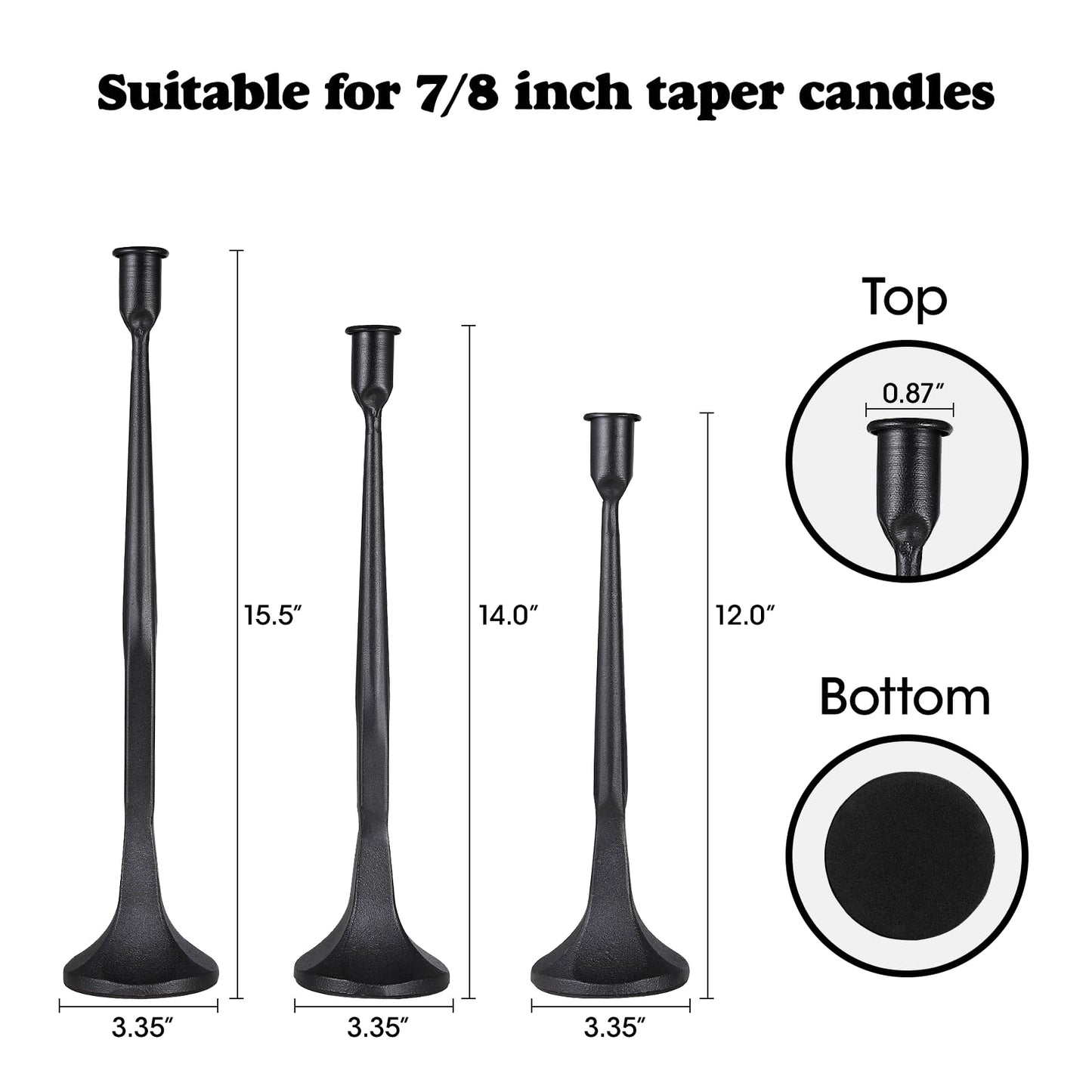 Iron Taper Candle Holder,Tall Black Candlestick Holders Decorative Candle Stand,Candle Holder Set of 3