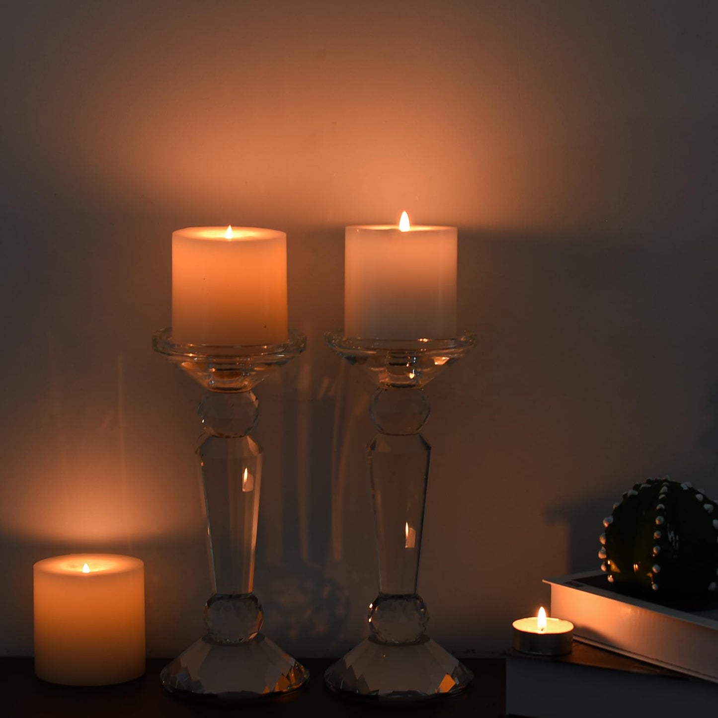 Marvala Crystal Taper Candle Holders Set, Clear Dual-Sided 2-in-1 Candlesticks for Taper and Pillar Candles, Elegant Wedding Table, Wedding, Christmas, Home Holiday Decor (Set of 2-S)