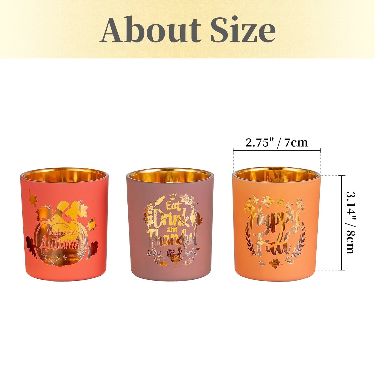 Hewory Thanksgiving Votive Candle Holders: Fall Glass Tea Light Candle Holder Set of 6, Thanksgiving Table Decorations Centerpieces for Dinner Tabe Fireplace Mantle Fall Decorations for Home Party