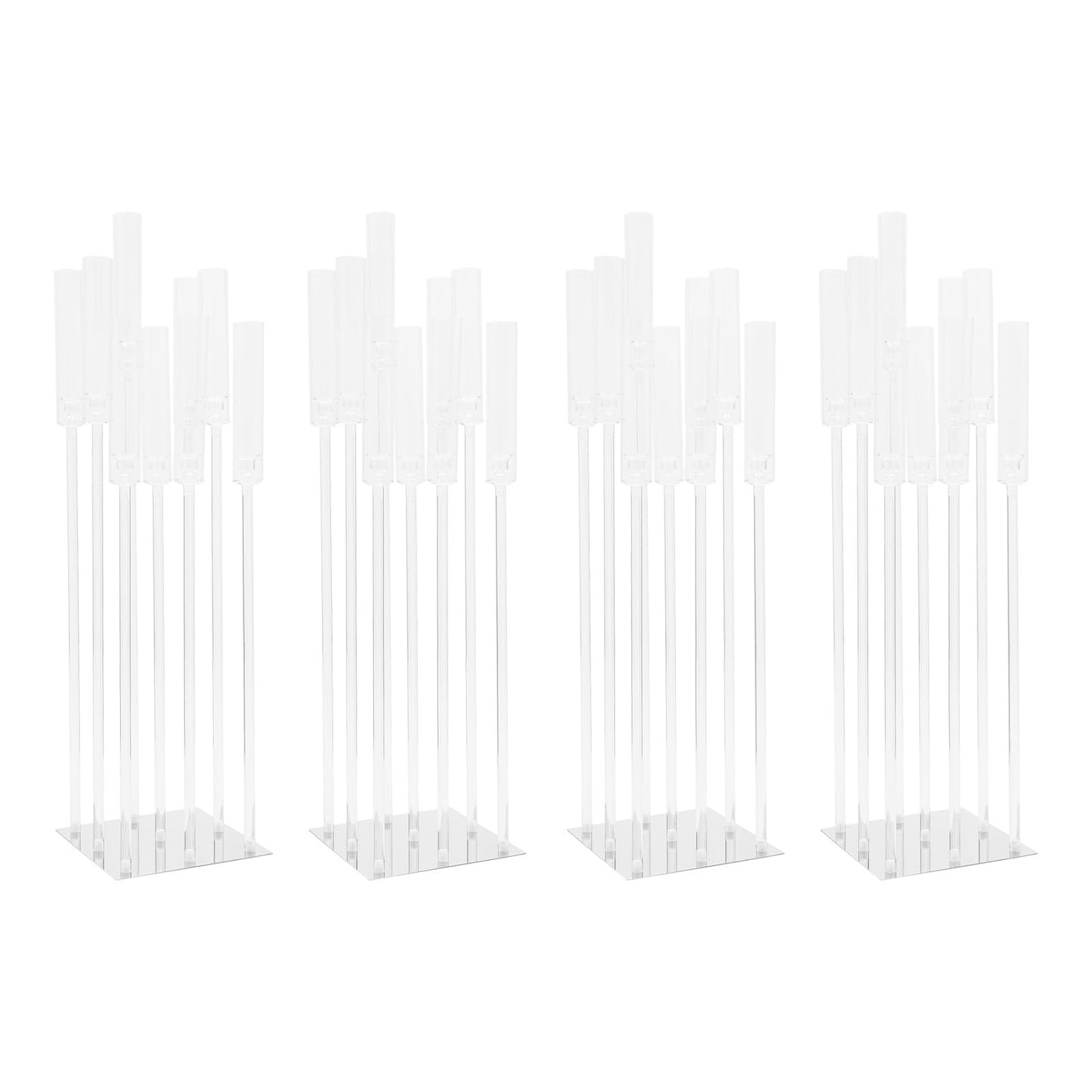 4 Set 9 Arm Acrylic Candelabra Candle Holder 42.52'' Clear Candelabra Centerpieces for Wedding, Candlesticks Holder with Lampshade Metel Mirror Base for Wedding Christmas Dinner Party Decor