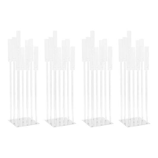 4 Set 9 Arm Acrylic Candelabra Candle Holder 42.52'' Clear Candelabra Centerpieces for Wedding, Candlesticks Holder with Lampshade Metel Mirror Base for Wedding Christmas Dinner Party Decor