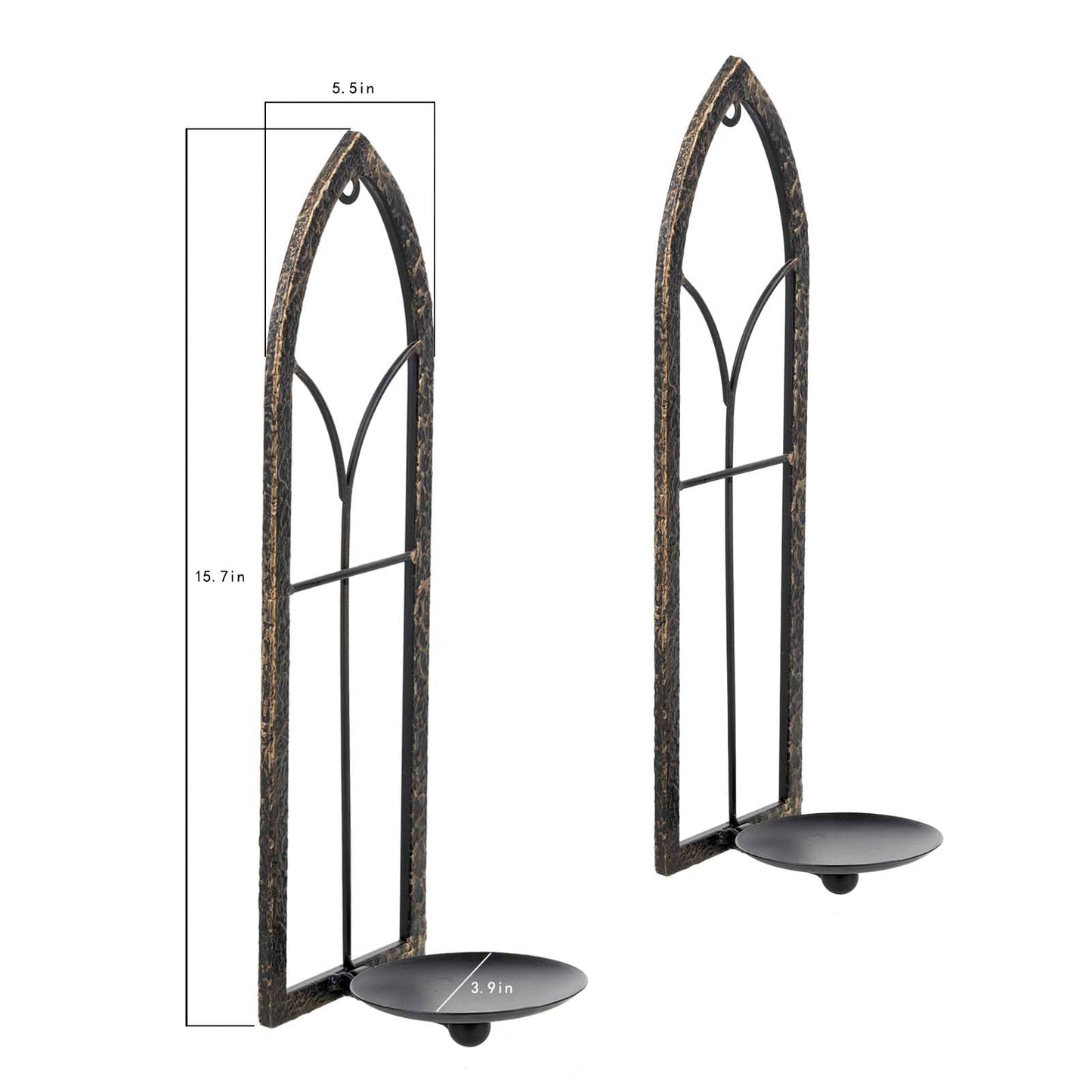 GAKA Metal Rustic Wall Sconce Candle Holder Set of 2 Black Gold Wall Gothic Mount Candle Sconce Holder for Living Room, Bathroom, Dining Room,Window Styling