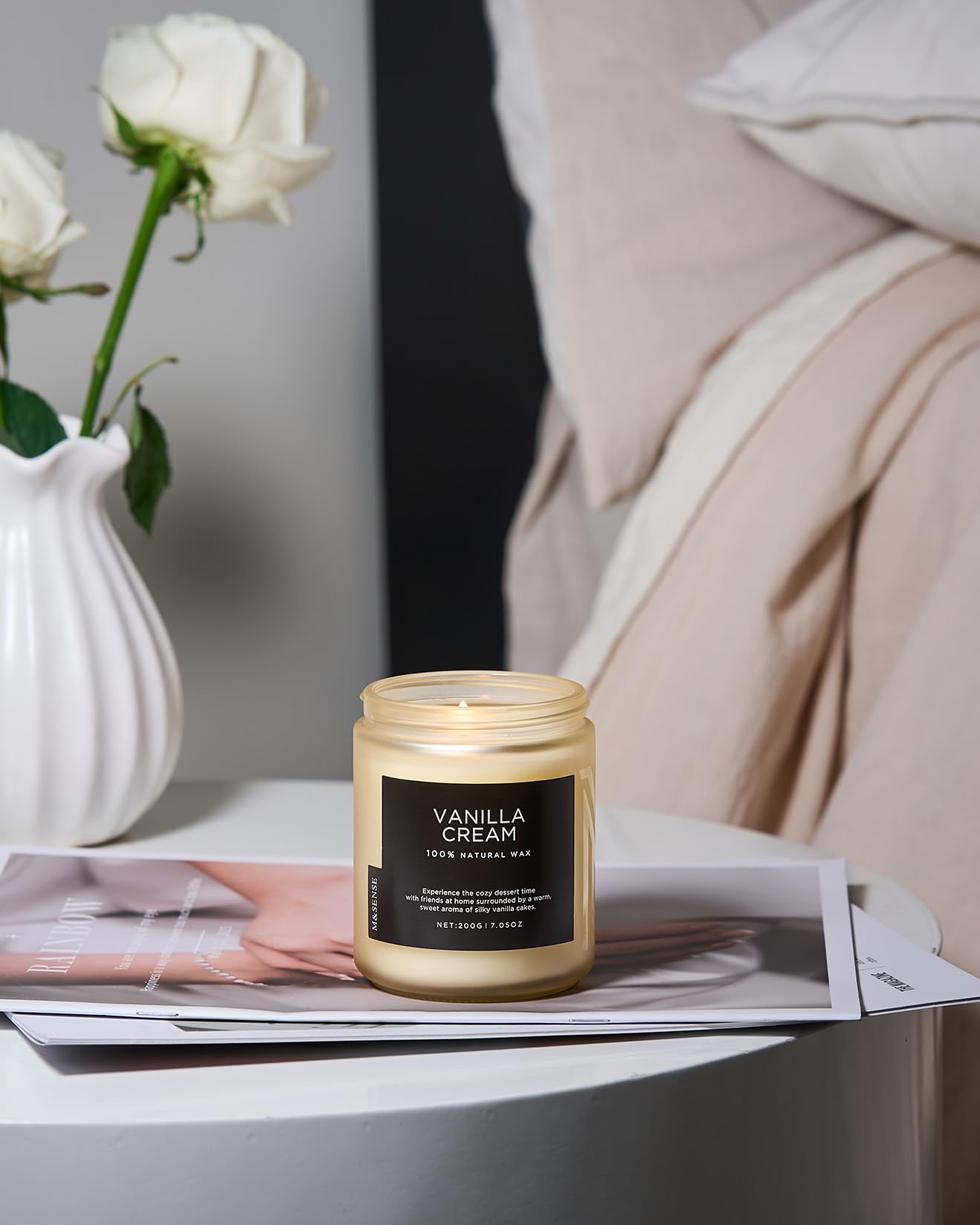 M&SENSE Vanilla Candles for Home, 7.05oz All Natural Organic Soy Wax, 50 Hours Non Toxic Clean Burn, Cute Scented Candle for Stress Relief Relaxing, Aromatherapy Gift for Women Men