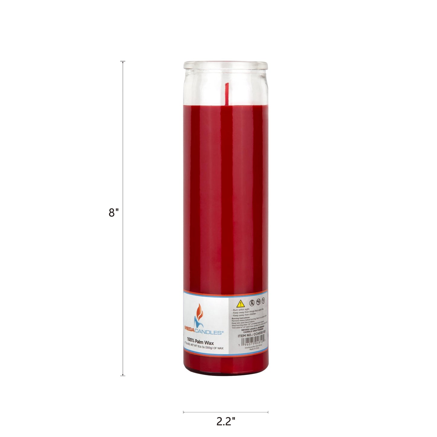 Mega Candles 3 pcs Unscented Red Glass Container Devotional Prayer Candles, Shortening Wax Candle 2 Inch x 8 Inch, Sanctuary, Vigils, Prayers, Spiritual, Blessings, Religious, Altar, Remembrance