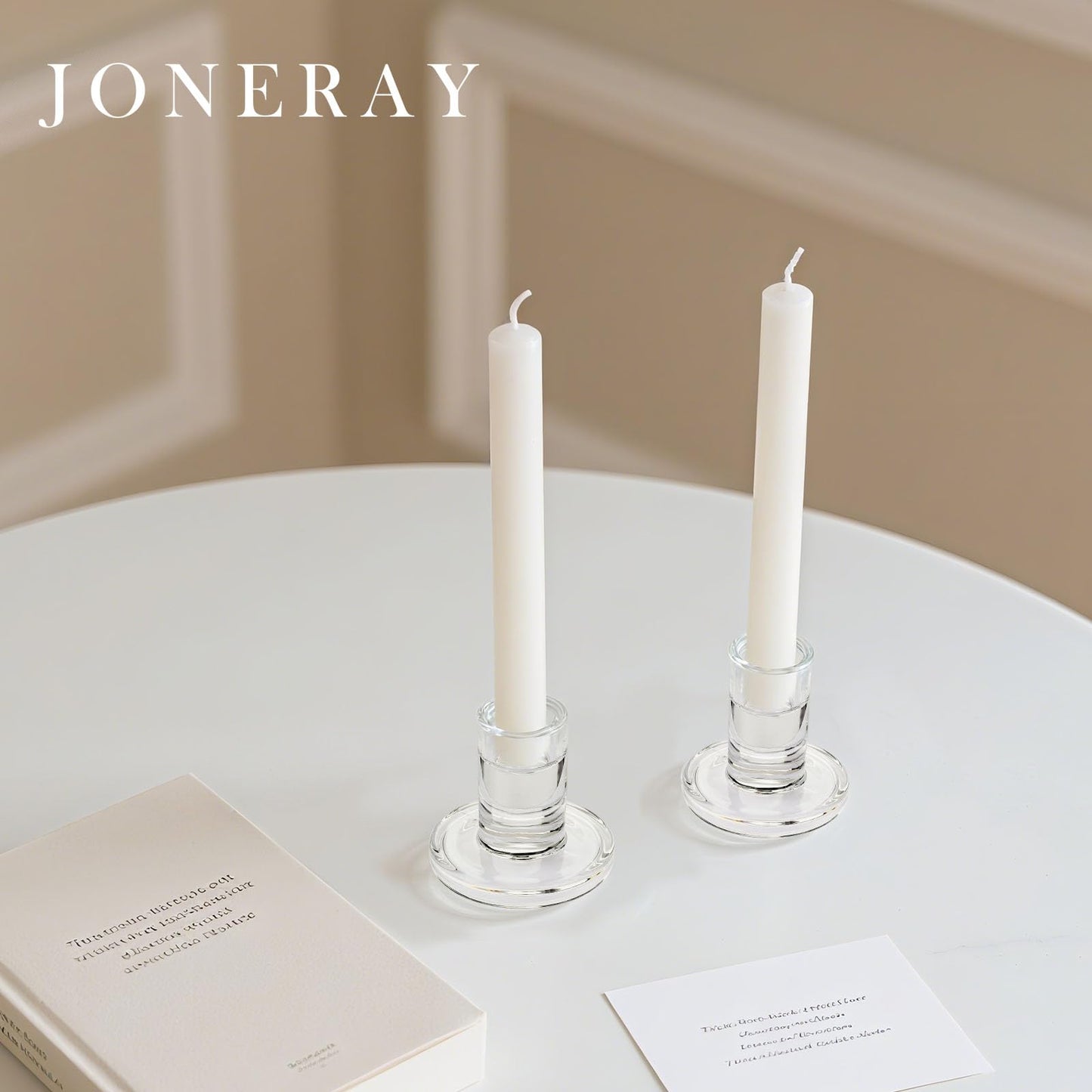 JONERAY 24-Pack Candlestick Holders Bulk - Thick Glass, Amber Taper Candle Holders for Wedding Banquet, Anniversaries