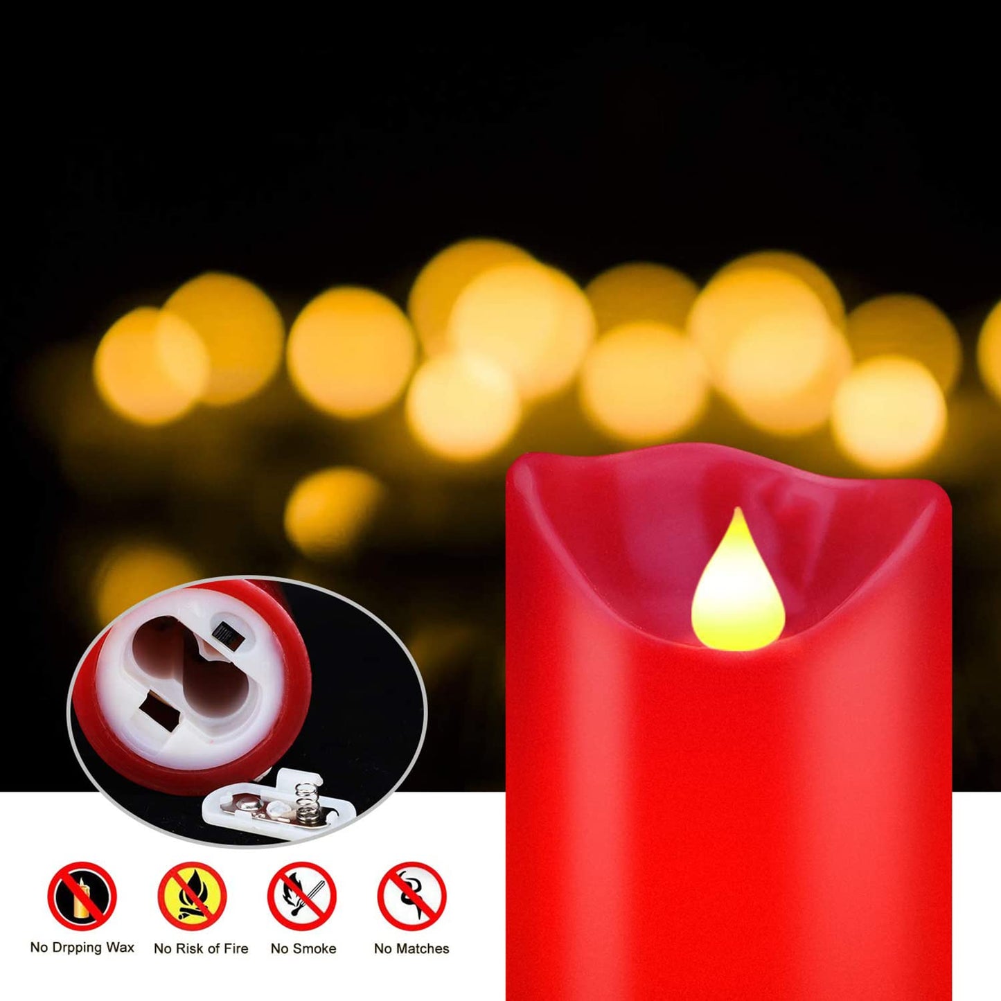 JUNPEI LED Candles, Battery Flickering Candles, Set of 3 Red Real Wax,300+ Hour Decorating Pillars Candles, with10 Buttons Remote Control with 24 Hour Timer Function for Decoration Christmas
