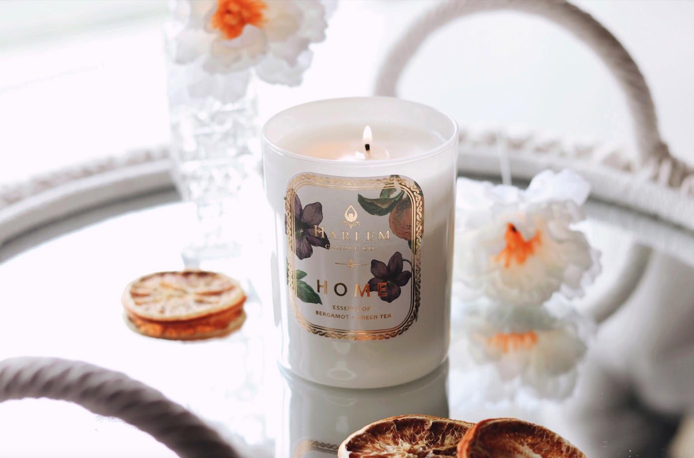 HARLEM CANDLE CO. Home - Luxury Scented Soy Candle, 11 oz - 80-Hour Burn Time | Bergamot, Jasmine, Sandalwood, Mandarin Orange and Green Tea Leaves | Scented Candles for Home