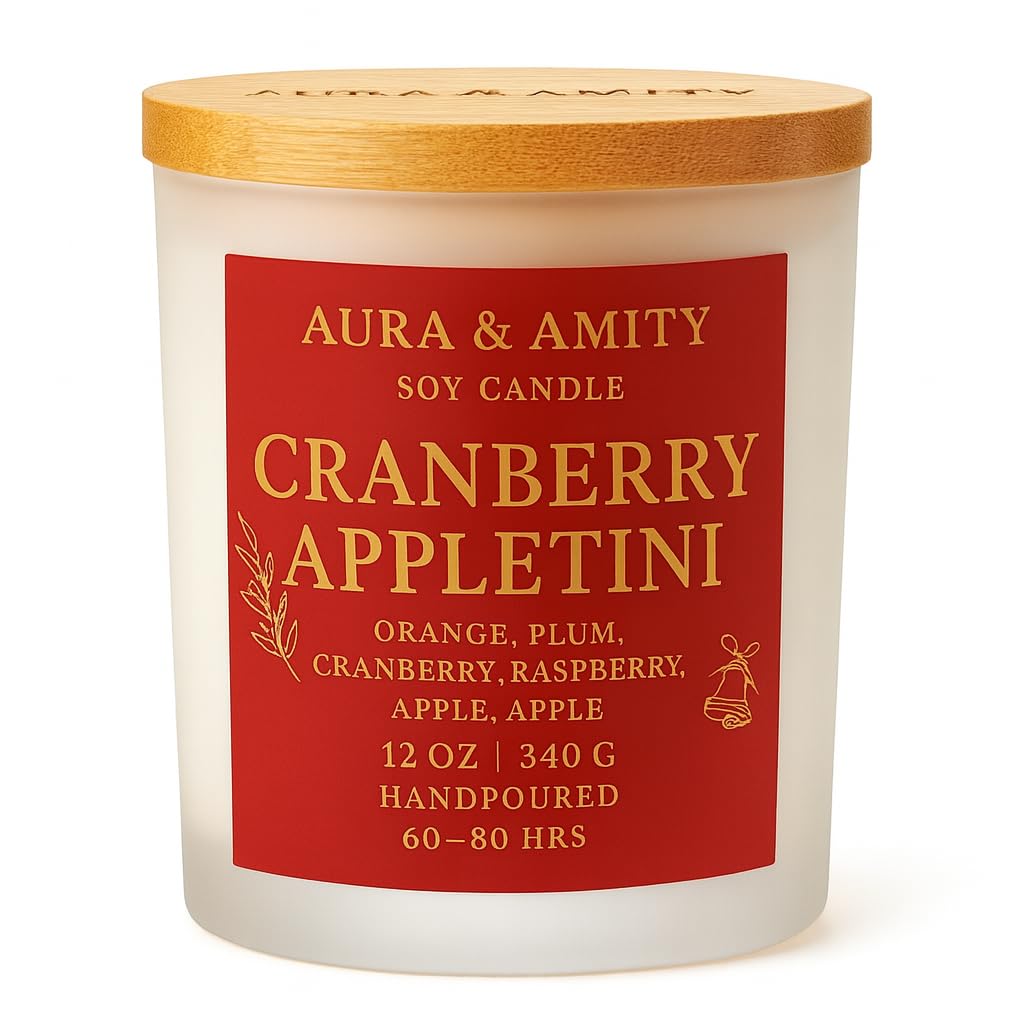 Aura & Amity Holiday Candle Collection – 12 oz Soy Candles (Large, Cranberry Appletini)