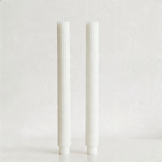 PAMELIFE 2 Pack | 10" Gold Premium Unscented Ribbed Wick Taper Candles, Tall Ribbon Wax Dinner Unscented Modern Home Décor Soy Wax Handmade 12 Hours candlesticks (White)