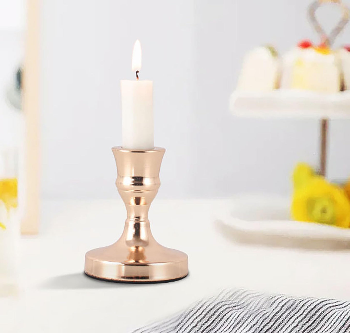 Gold Candle Holder with Stable Base, 3.3 Inch Alloy Holder for Taper Candles, Wedding, Dinning, Party Decoration (Gold)