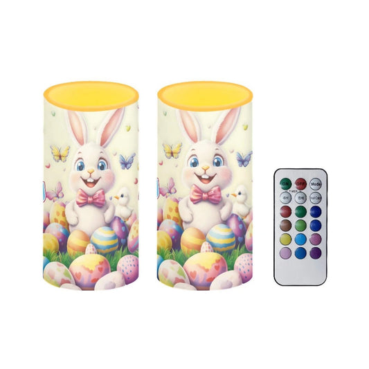 Luarisgur Flameless Candles Easter Bunny Eggs Candles Battery Operated Color Changing with Remote Timer LED Tealight Candles for Easter Decorations Indoor 2 Pack 6 x 3 inch