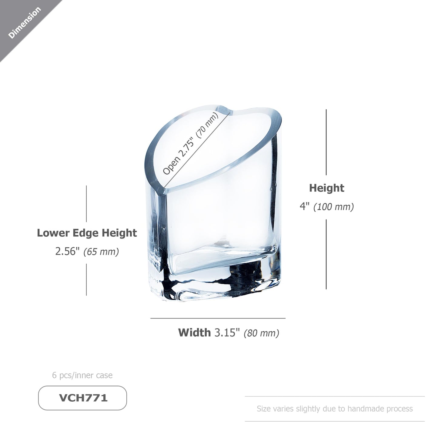 WGVI Clear Glass Heart Tea Light Votive Candle Holder, Width 3", Height 4", Clear Small Slant Cut Heart Glass Candleholders, Tiny Container, Valentine Gift, Tabletop Décor, 1 Piece