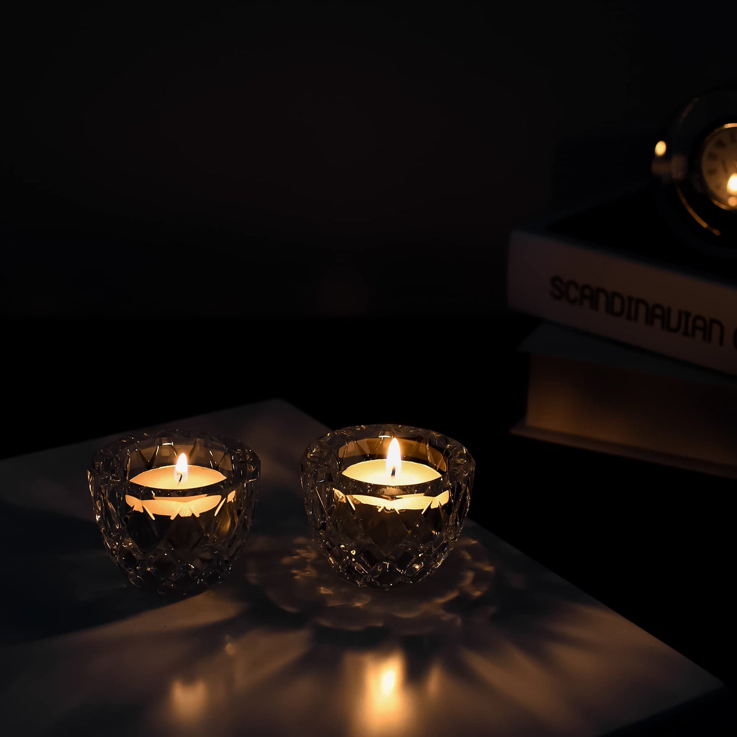 Kitcom Crystal Tealight Candle Holders Pack of 2 for Wedding Party Dinner Table Home Decor Hand-Cut W2.4'' X H1.7'', Clear