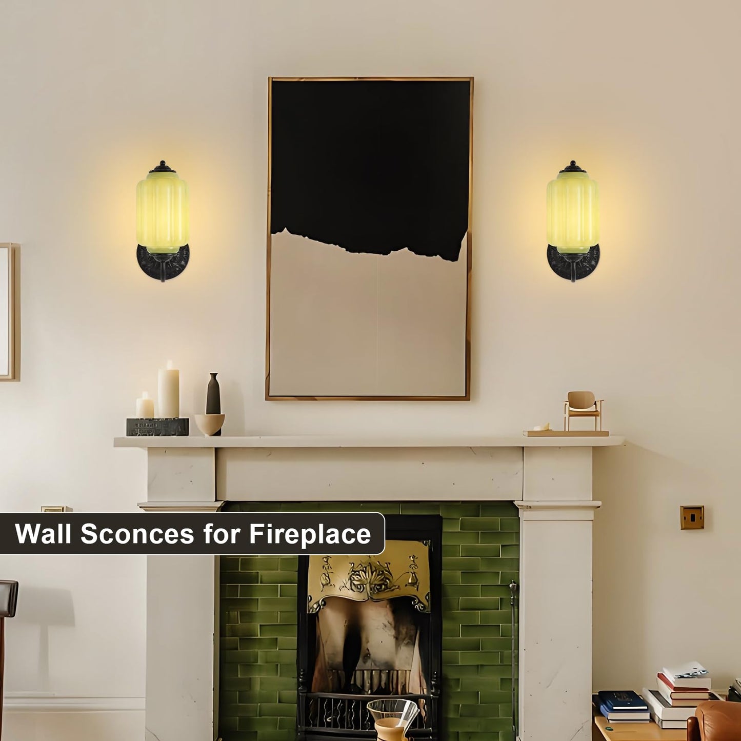 Pandaluna Vintage Wall Sconce, Green Milk Glass Light Fixture, 5.5In Art Deco Antique Wall Sconce for Bedroom Bathroom Living Room Hallway Entryway, E12 LED Bulb Included, Black & Green 2 Pack