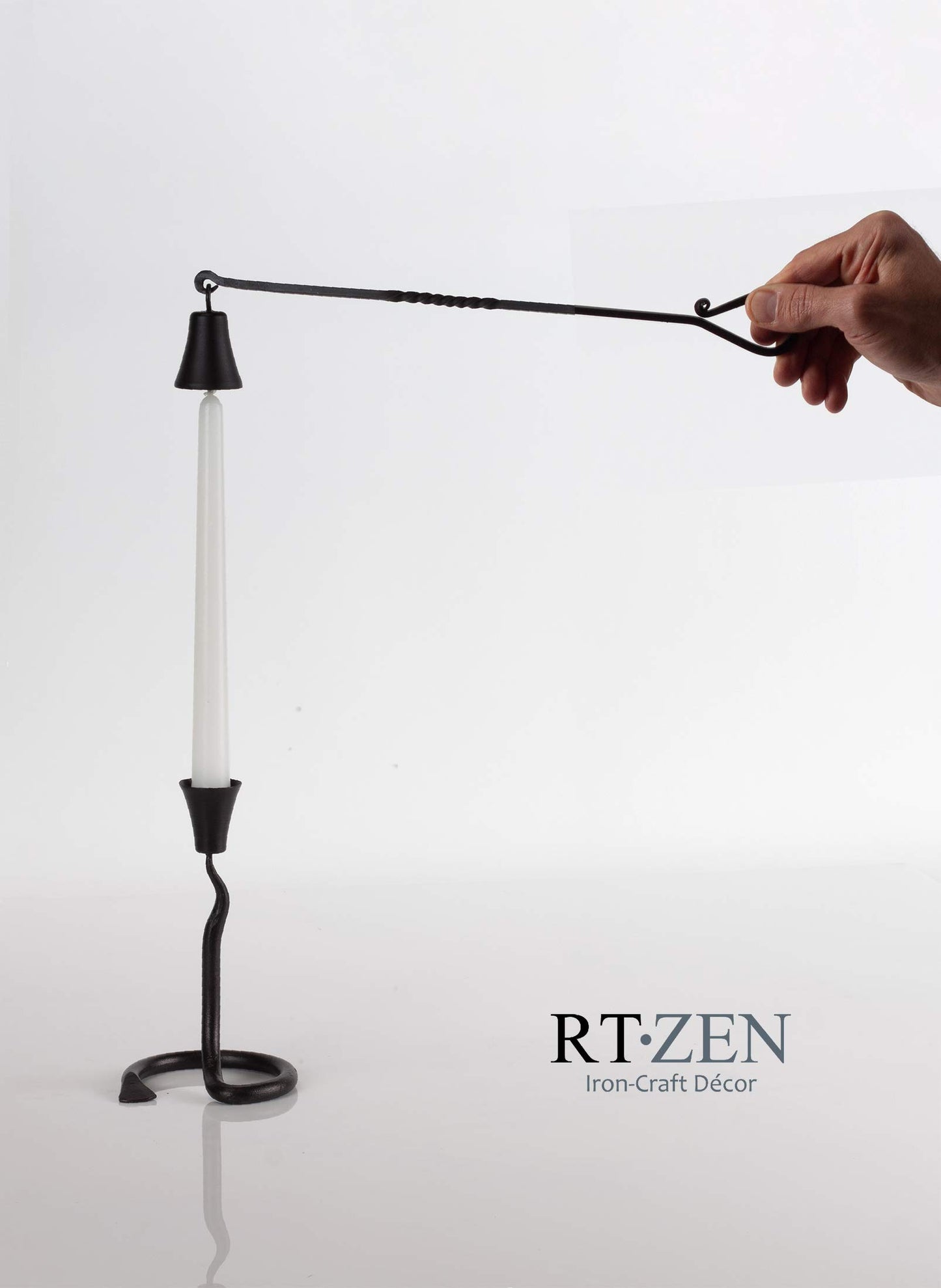 RTZEN Antique Bell Candle Snuffer - Handcrafted Decorative Rustic Wrought Iron Candle Extinguisher Candlesnuffer with Long Handle - Unique Black Matte Farmhouse Decor Accessories Gift