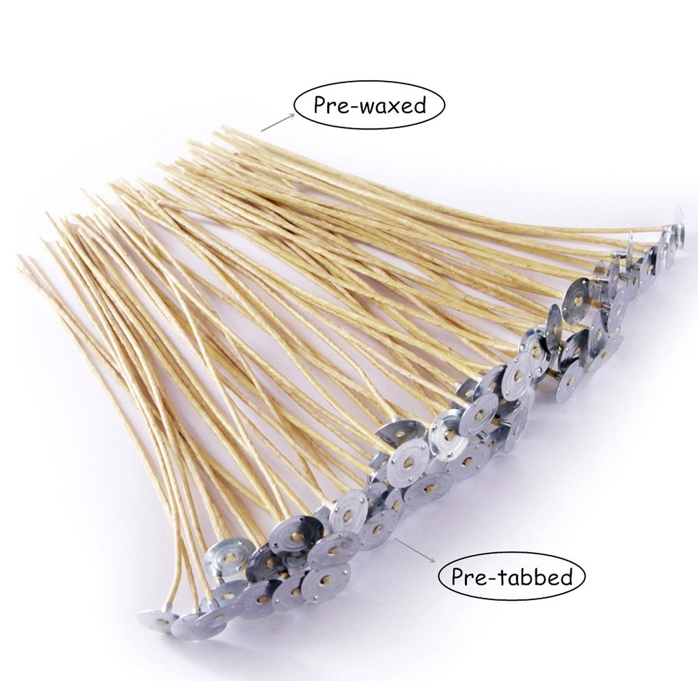 EricX Light Organic Hemp Candle Wicks, 100 Piece 8" Pre-Waxed by Beeswax & Tabbed, for Candle Making
