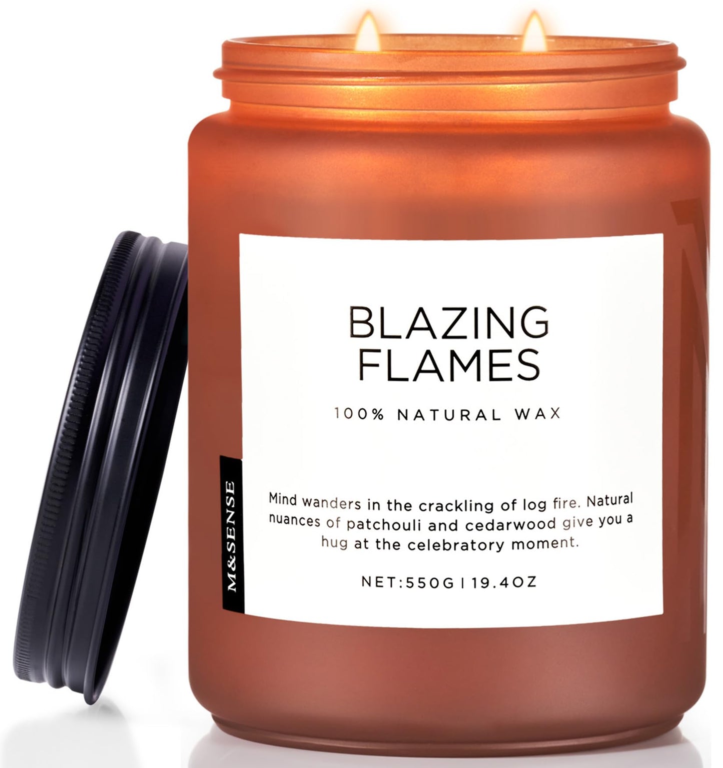 M&SENSE Blazing Flames Scented Candles, Soy Wax 19.4oz 110 Hours Long Lasting Clean Burn, Warm Woods Aromatherapy Candles for Relaxation Large Candle Birthday Holiday Gifts for Men Women