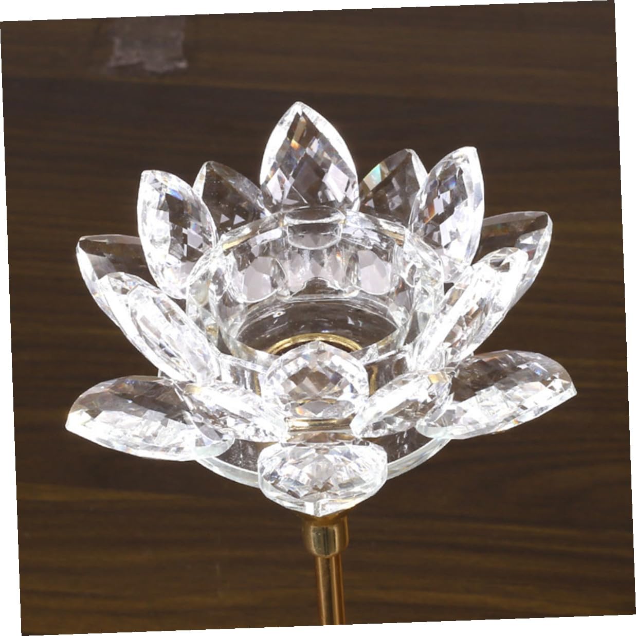 GETAJGHSD Crystal Lotus Candlestick Holder, Small Metal Candle Stand Gold Finish, Decorative Romantic Candleholder for Dining Room and Wedding Décor