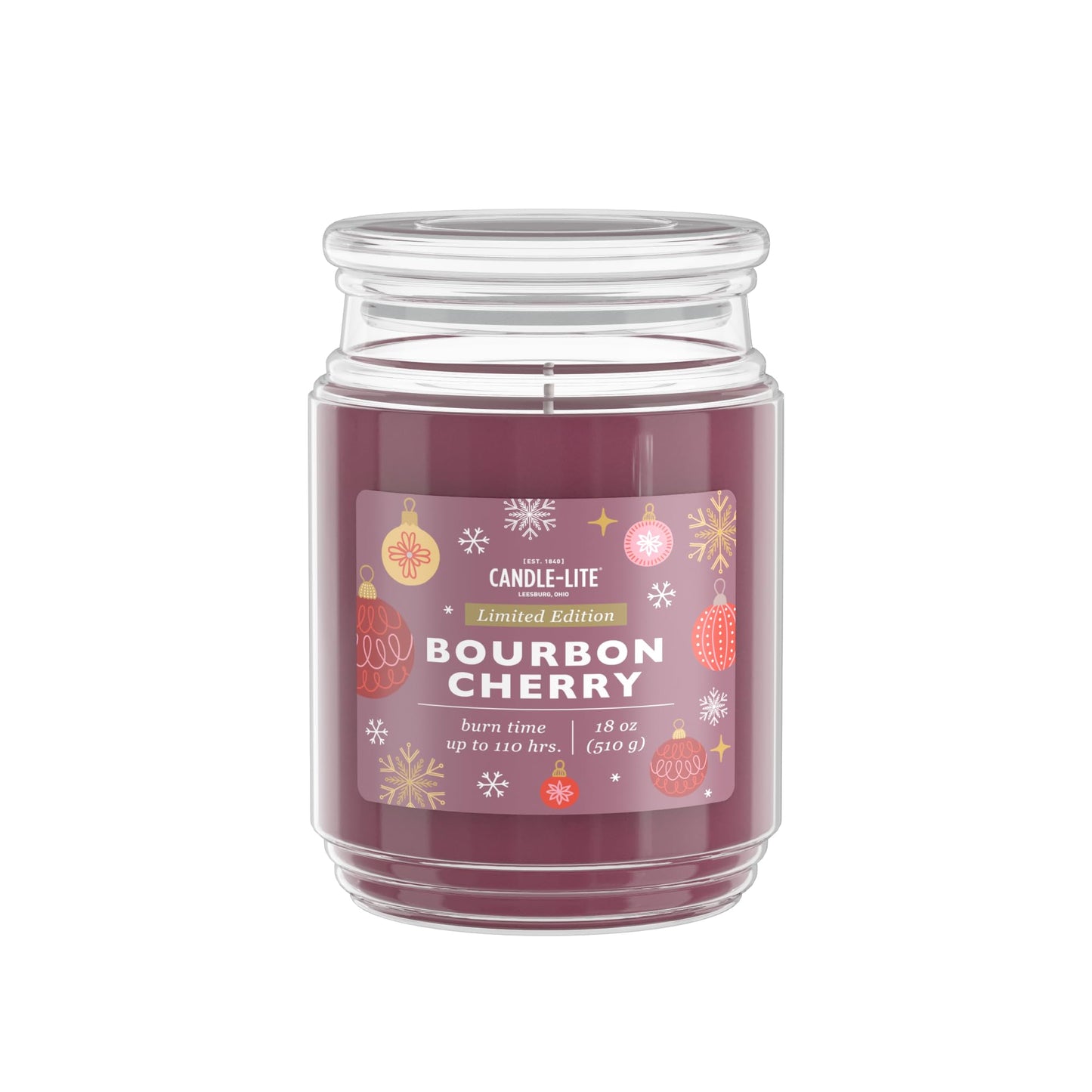 Candle-lite Holiday Scented Candles, Bourbon & Maraschino Cherry with Almond, 18 oz Single-Wick Jar, Proudly Poured in USA, Christmas Home Decor, 110 Hours of Burn Time, Holiday Gift for Men and Women