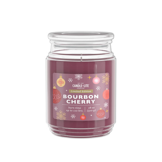 Candle-lite Holiday Scented Candles, Bourbon & Maraschino Cherry with Almond, 18 oz Single-Wick Jar, Proudly Poured in USA, Christmas Home Decor, 110 Hours of Burn Time, Holiday Gift for Men and Women