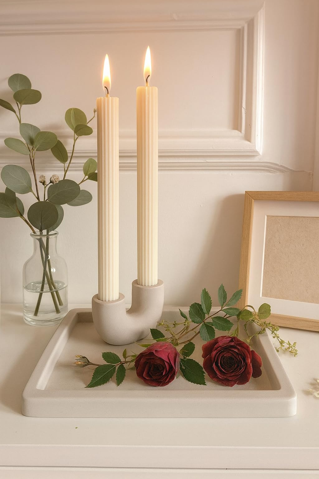 Ribbed Taper Candles 10 Inch 12 Pack Ivory – CW Studio Fluted Candlesticks, Unscented 11 Hour Dripless Smokeless Burn – Elegant Dinner Centerpiece for Weddings, Home Decor & Holiday Tables