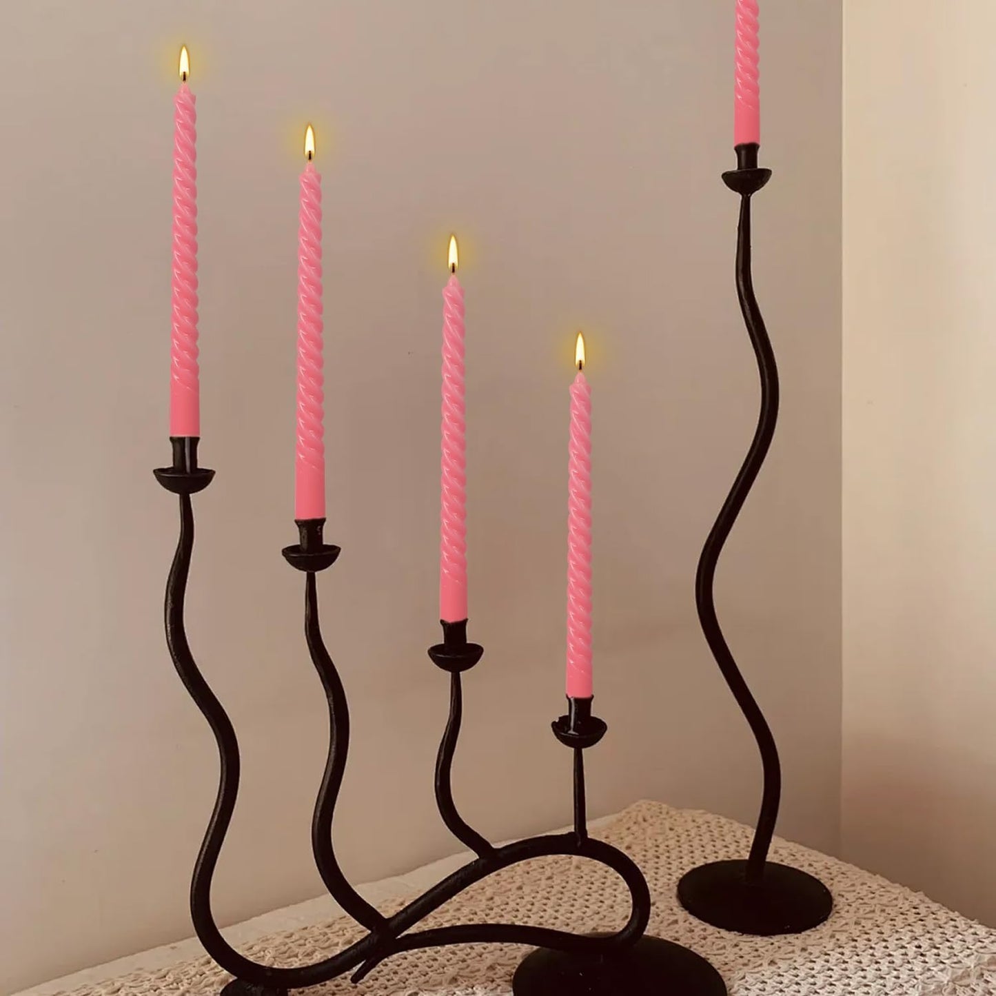 WPONSZU 10 Inch Pink Spiral Taper Candle Set of 12 Pack Unscented Dripless Candlesticks for Valentine's Day,Dinner,Party,Brithday,Wedding,Christmas,and Home Decoration