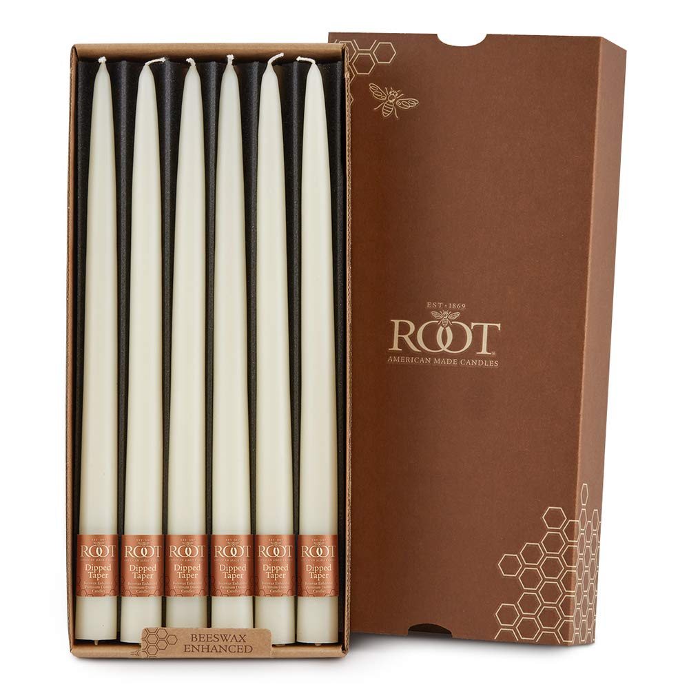 Root Candles 12-Count Unscented Taper Candles Smooth Hand-Dipped Dripless Beeswax Enhanced Boxed Candle Set, 12-Inch, Ivory