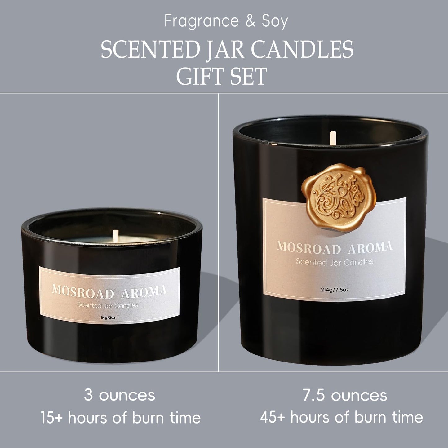 2-Pack Jasmine, Oud & Sandalwood Scented Candles Set for Men, Luxury Aromatherapy Jar Candle for Home Scented, Natural Soy Fragrance Black Jar Candles, Gift for Men, Father, Husband