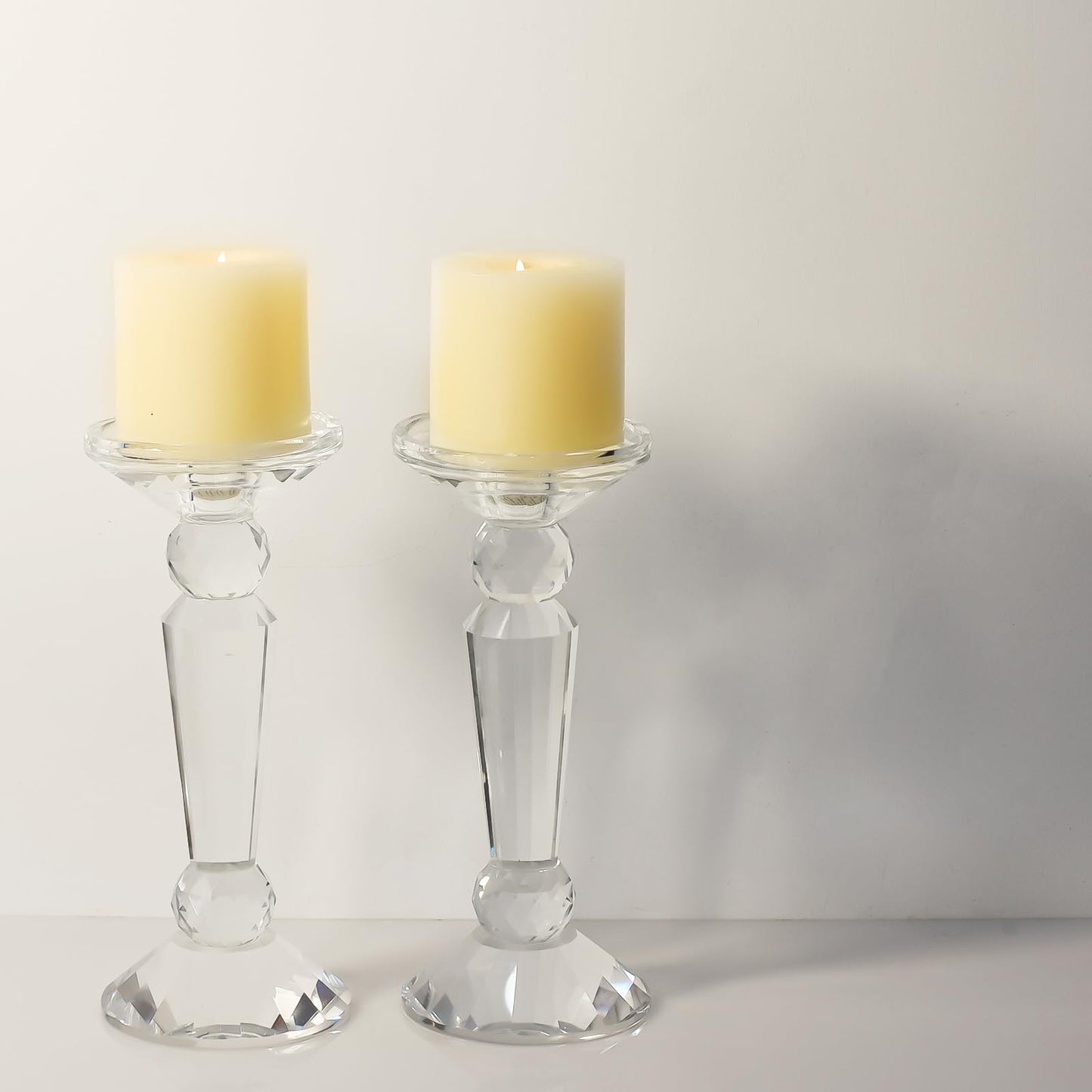 Marvala Crystal Taper Candle Holders Set, Clear Dual-Sided 2-in-1 Candlesticks for Taper and Pillar Candles, Elegant Wedding Table, Wedding, Christmas, Home Holiday Decor (Set of 2-S)