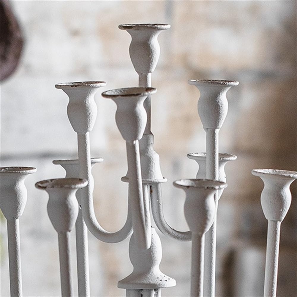 Candle Sticks Holder Retro Old Iron Candlestick Ornaments Flower Shop Wedding Western Restaurant Christmas Decoration Props for Dinner Party Festival(Blue)