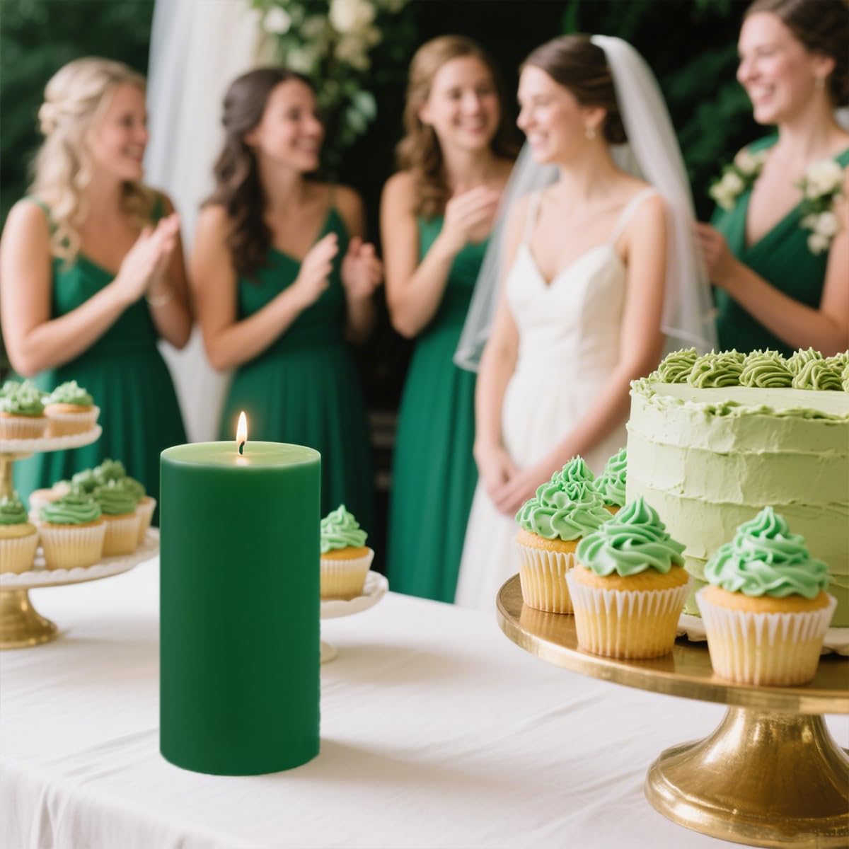 Green Unscented Pillar Candles 3-Pack – Dripless & Smokeless, Long-Burning Thick Candles (2",3",4" Heights) for Weddings, Home Decor & Serene Ambiance