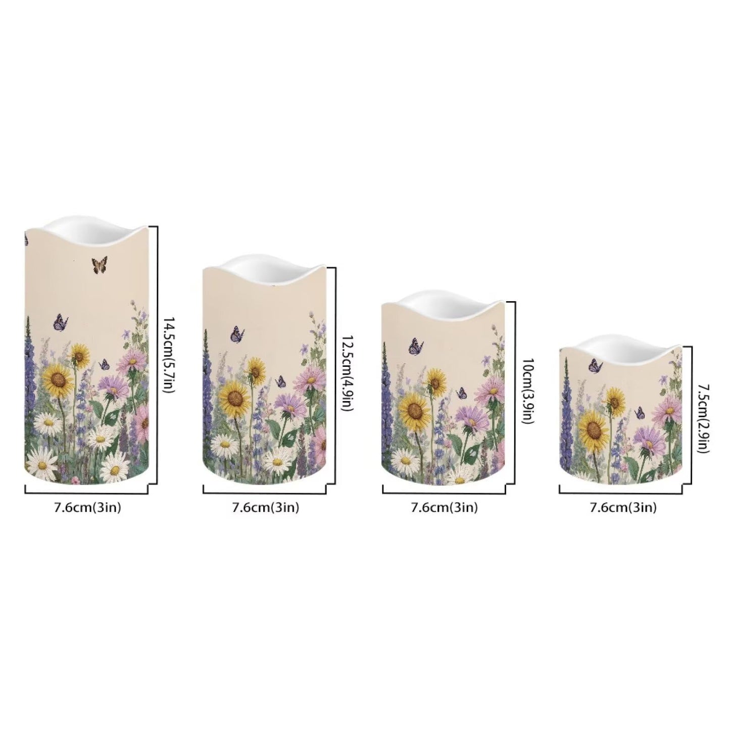 Cozeyat Daisy Field Garden Party Flameless Candles 4 Pack Battery Operated LED Pillar Candles with Remote Timer Flickering Waterproof for Indoor Outdoor Use