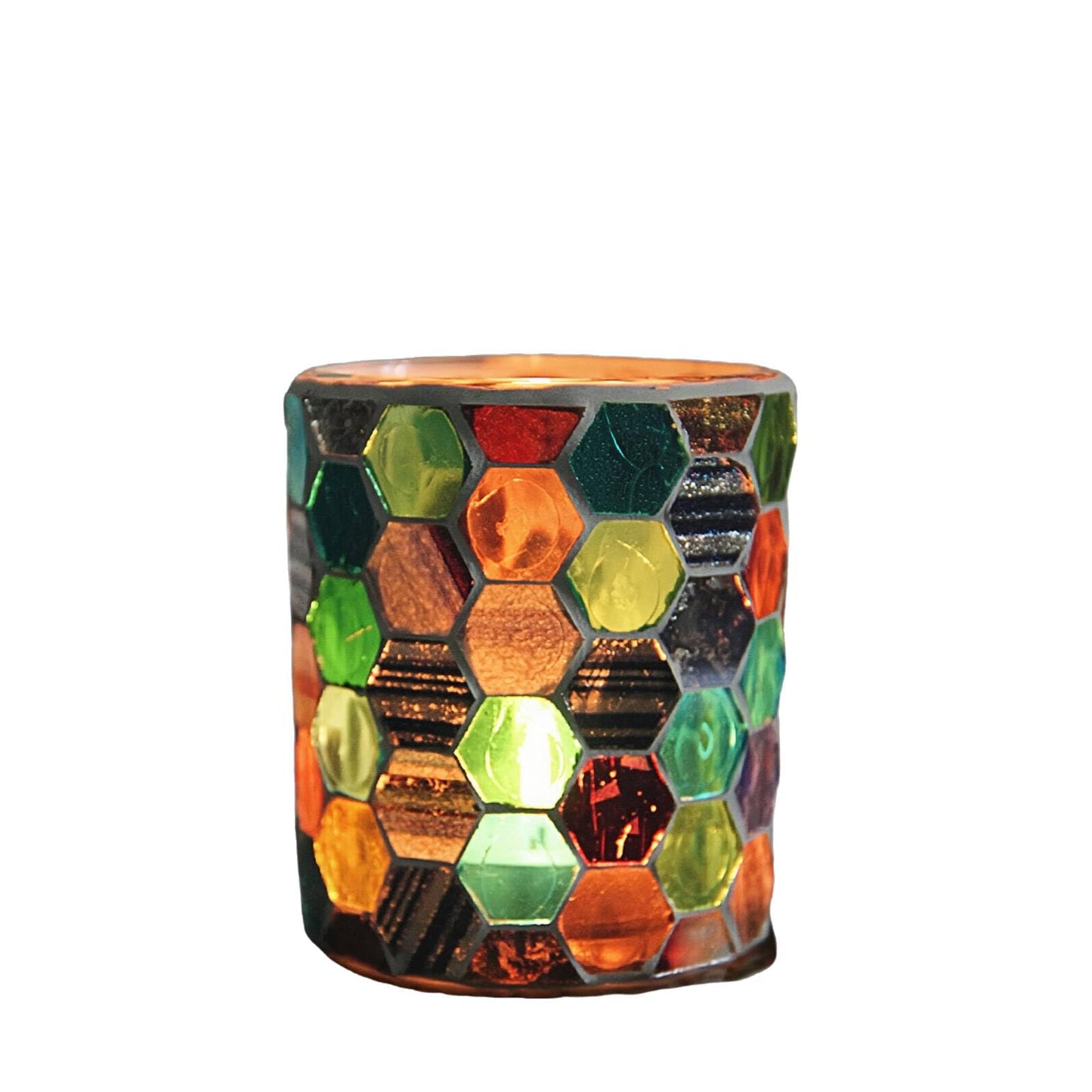 Votive Candle Holder, Glass Tealight Candle Holder with Mosaic Pattern Romantic for Essential Oil Diffuser, Table Centerpiece, Bath Decor