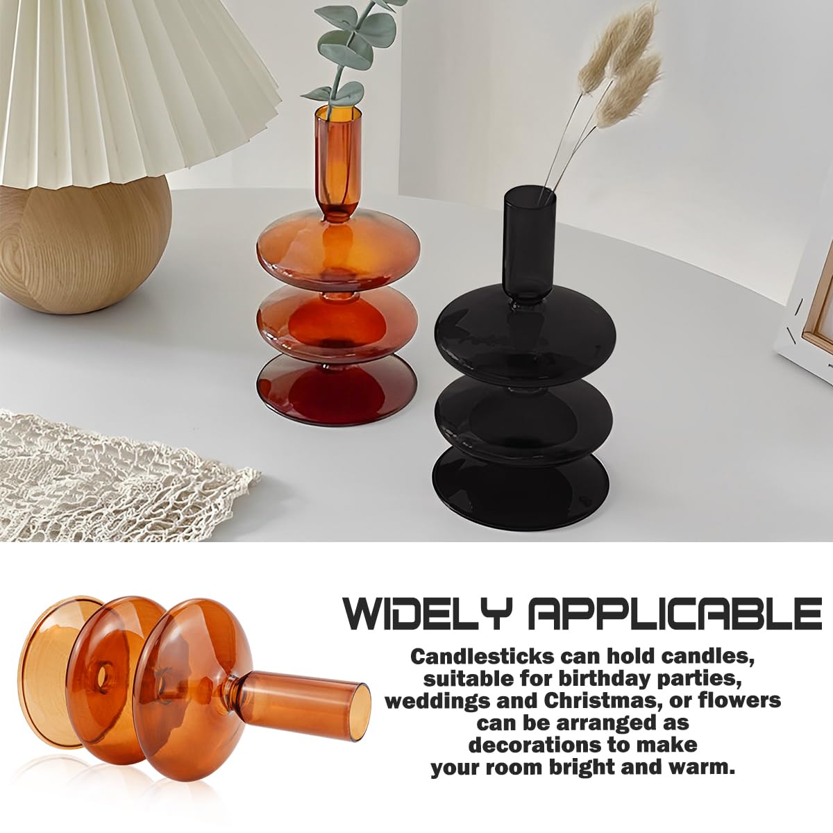 Clear Taper Candle Holders Glass Candle Stick Holder Modern Candle Holders for Tapered Candlesticks Wedding Reception Centerpieces Christmas（Brown）