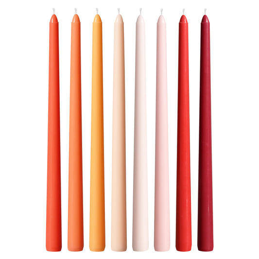 12 Inch Orange and Red Taper Candles Unscented Smokeless