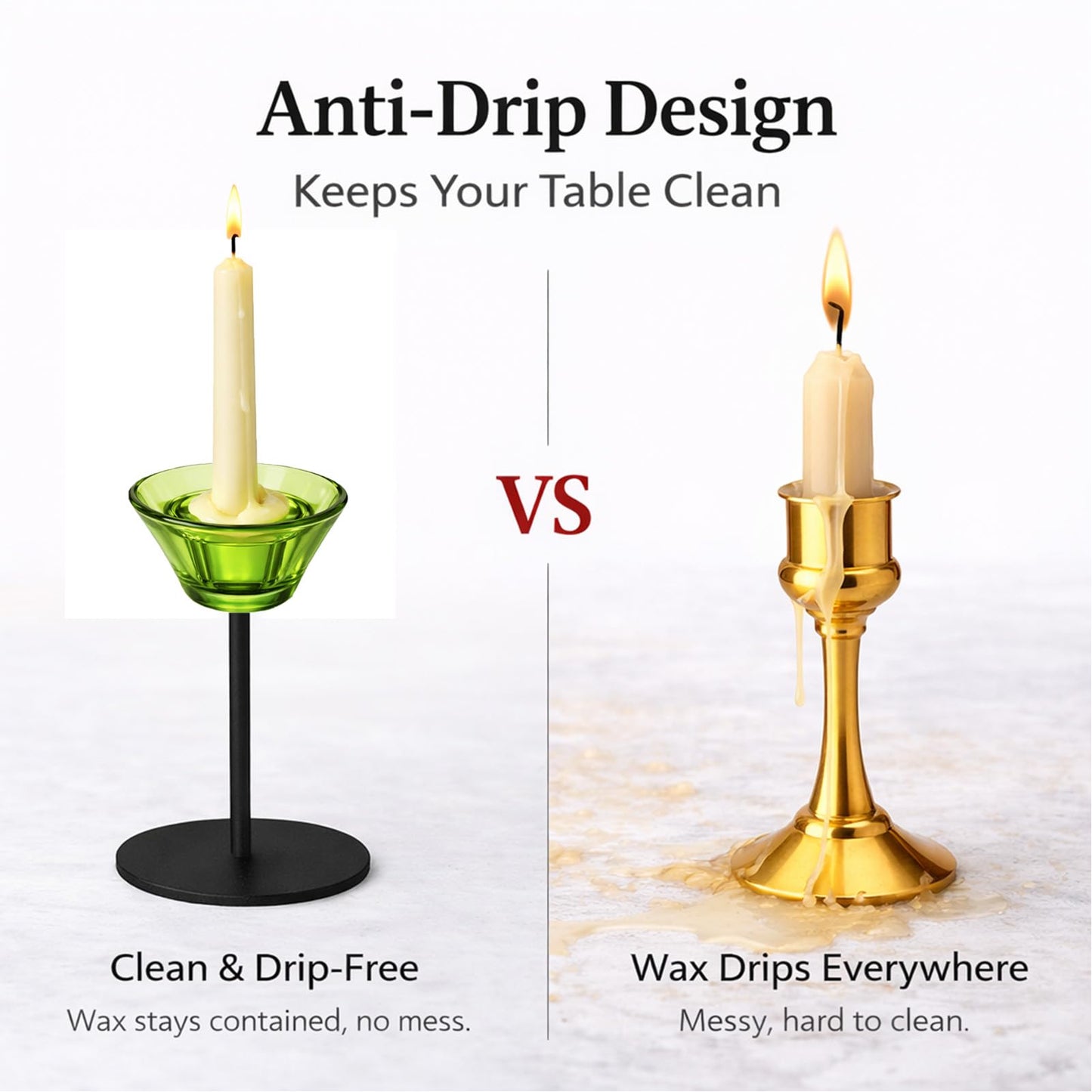 Smytle Emerald‑Green Glass Candlestick Holders, Green Tea Light Candle Holders with Weighted Matte‑Black Metal Base, Botanical Table Decor for Dining, Wedding & Holiday